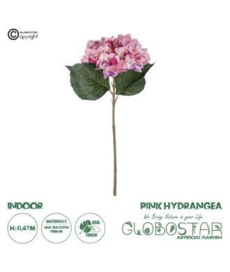 GloboStar® Artificial Garden PINK HYDRANGEA BRANCH 21140 Τεχνητό Διακοσμητικό Κλαδί έντονο Ροζ Ορτανσία Y47cm